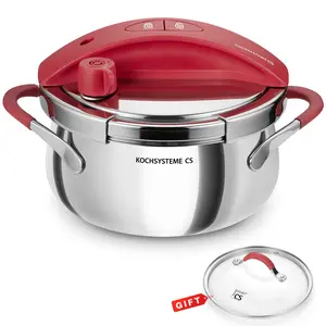 KOCH SYSTEME CS Pressure Cooker Stainless Steel 3/ 6 Litre, 2-in-1 Stainless Steel Pressure Cooker, One-Hand Locking, 3 PSI Settings, Induction Compatible, Includes Glass Lid