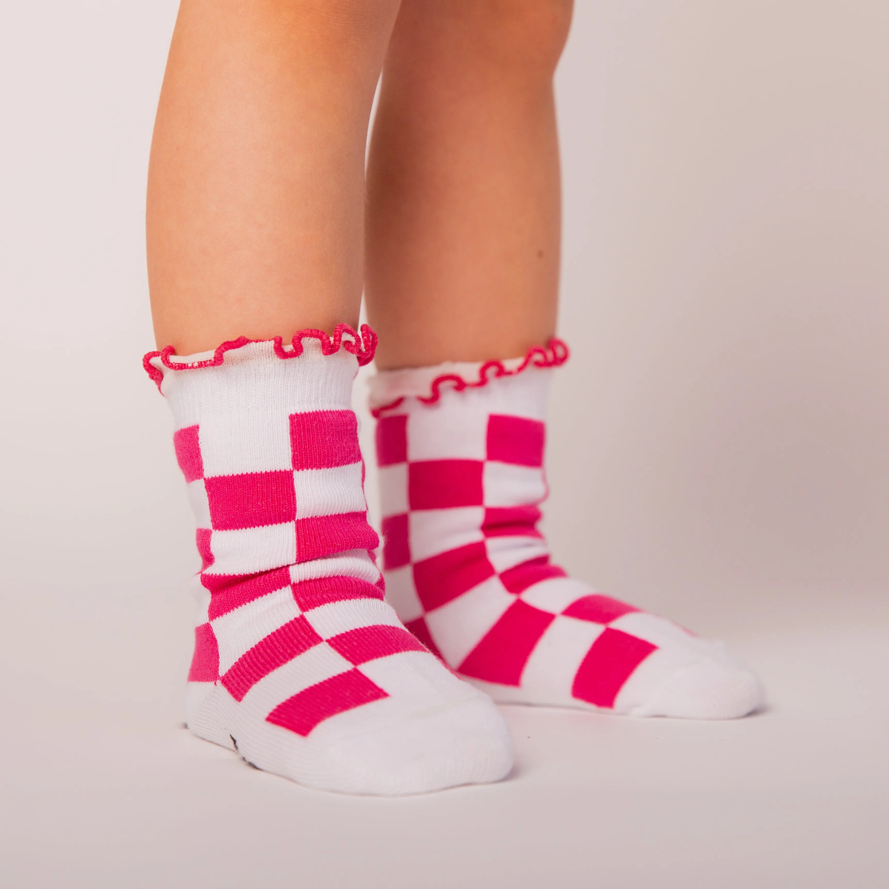 Girls' Crew Calf Socks - Pink Check, Soft Comfy Socks, Incredibly Comfortable, Girly, 2t-12y Kids' Fashion Accessory