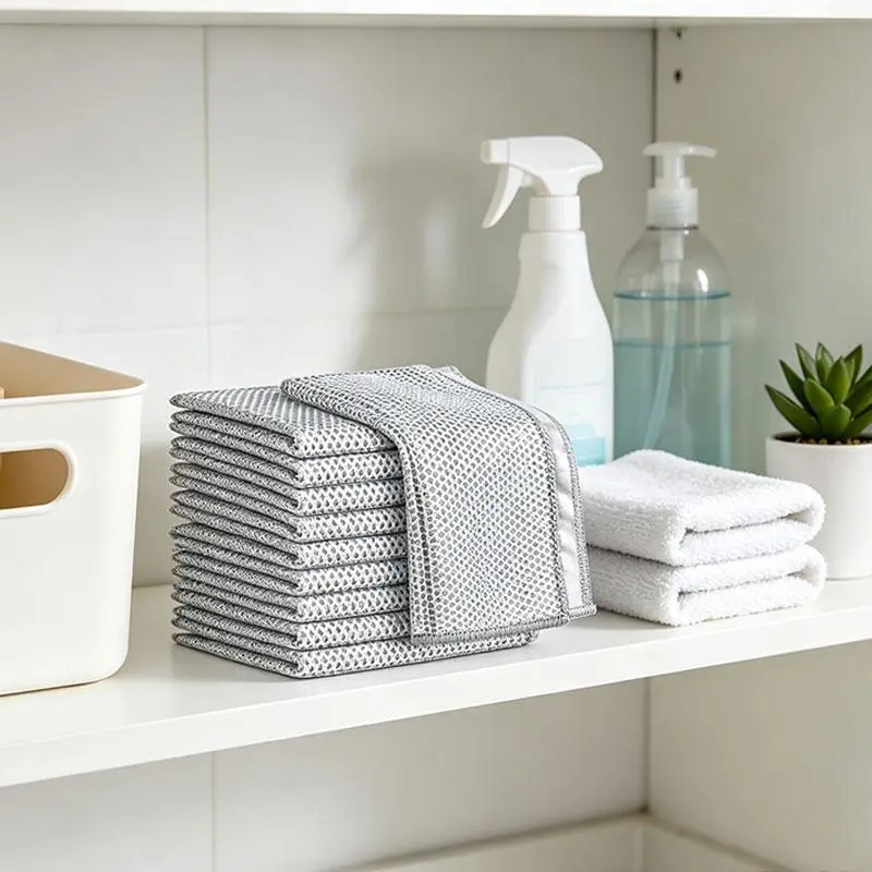 10 Counts Double-Layer Streak-Free Multipurpose Non-Scratch Wire Dishcloths, Reusable Dishwashing Rags for Wet & Dry Use, Kitchen Cleaning Cloths for Sinks, Pans & Dishes, Washable & Durable