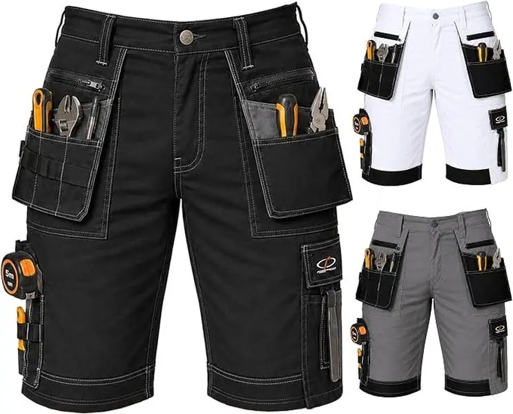 Men's Lightweight Tactical Cargo Shorts with Multi-Pockets for Work and Outdoor Activities Breathable Menswear Workwear Polyester Cotton