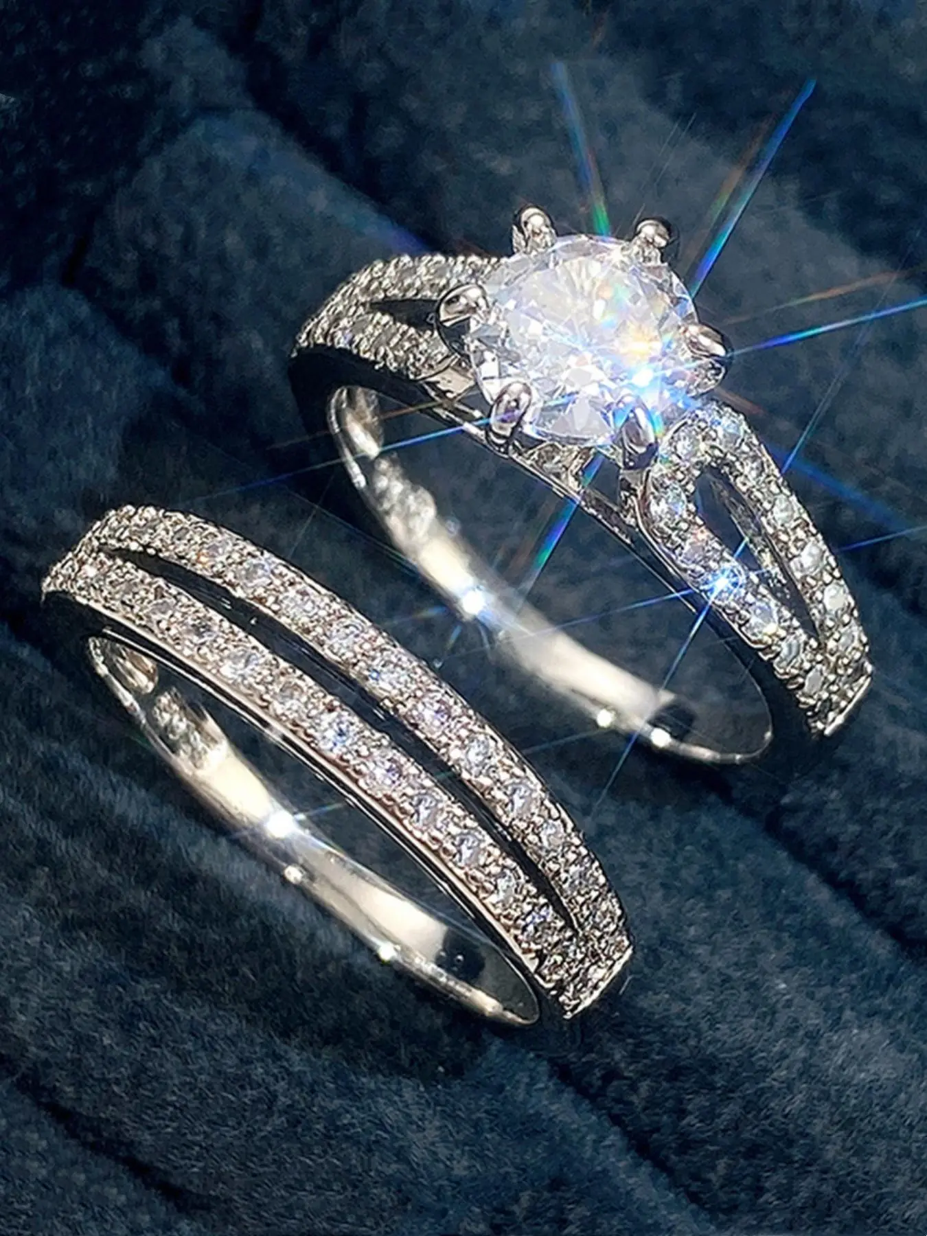 Luxury Synthetic Zirconia Decorated Ring Set, Stackable Ring, Fashion Accessories for Women & Men, Trendy All-match & Exquisite Jewelry for Birthday Gift