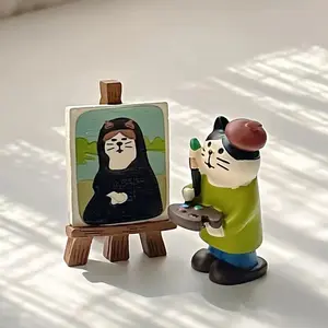 Cat Artist Figurine, Cute Cat Figurine with Miniature Painting Easel, Creative Desk Accessory, Home Decor, Room Decor, Creative Gift Ideas, Ornaments, Resin Animal Sculptures, Home Decor Statue