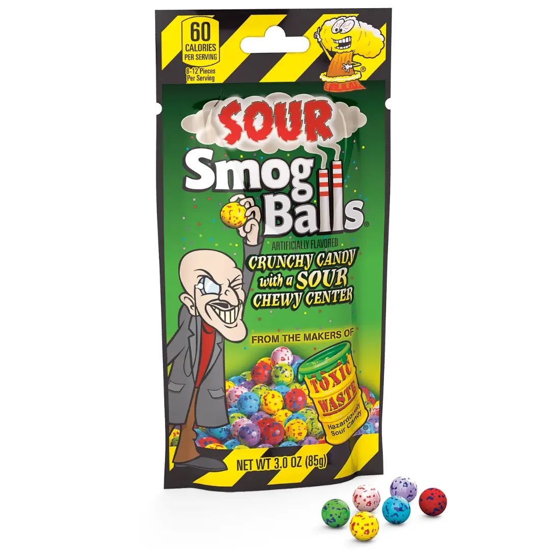 Toxic Waste Sour Smog Balls | Crunchy Candy Sour Center | 6 Flavors