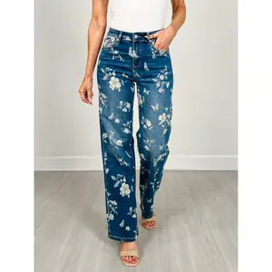 MICA Denim High Rise Wide Leg Embellished Jeans