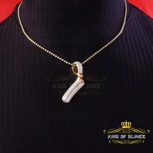 King Of Bling's Yellow Cursive 3D Alphabet Shape 925 Sterling Silver Cubic Zirconia Pendant
