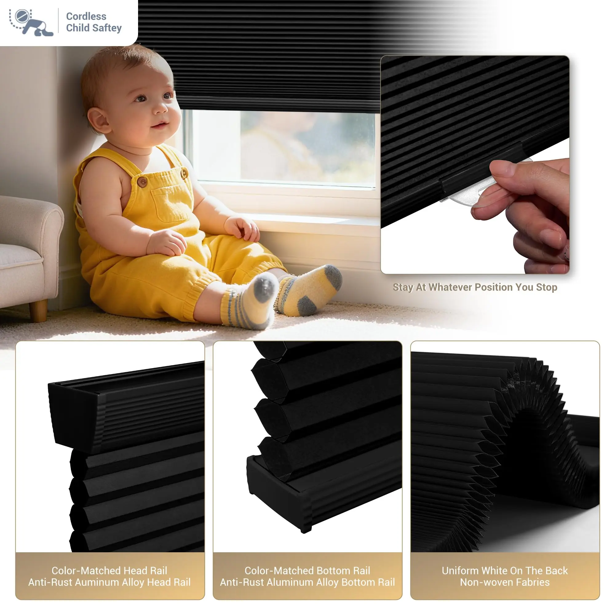 Cordless Blackout Cellular Shades - Pull-Down Triple LayerShapehold Honeycomb Blinds with 100% Light Block, 1/8"Gapfree Fit, Cordless Lift, Energy-Saving Insulation, NoiseReduction, High-Quality Metal Head Rail, Durable Multi-SizeWindow Covers