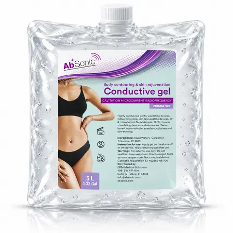 Absonic Conductive Gel for Cavitation Machine, Gel for Baby Doppler - Clear Ultrasonic Gel for Body Sculpting, Microcurrent, Water-Based - 5 L Pack