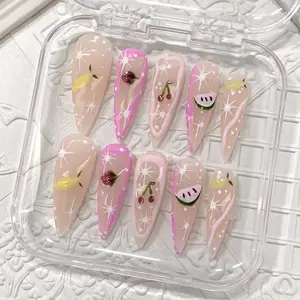 CuraTique | Fruity fragrance 10PCS Handmade Press On Nails REUSABLE 3D Gel spring/summer 2025 / Prom