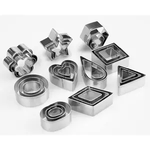 30Pcs Mini Cookie Cutters Set with Heart Star Flower Round Square Hexagon Oval Diamond Shapes Small Stainless Steel Cutters for Biscuit Polymer Clay Fruit Baking