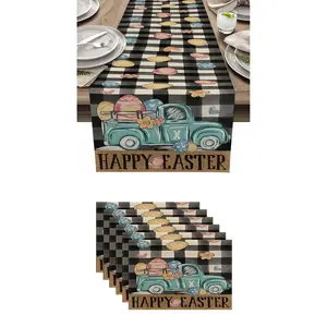 7pcs,Seasonal Easter Decor Set, 7-Piece Table Runner & Placemat Collection, Perfect for Party Kitchen Dining Room, Spring-Themed Home Accessories