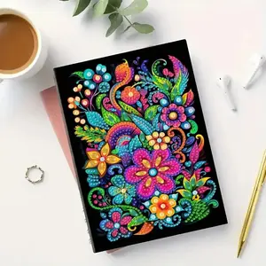 Flower Pattern DIY Diamond Arts Colorful Painting Notebook, A5 Diamond Arts Colorful Painting Notebook, DIY Decorative Book for Home School Office