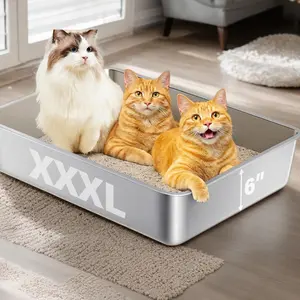 XXXL 27.6"Lx 19.7"Wx 6"H Extra Large Stainless Steel Cat Litter Box with Easy-Clean Design for Big Multi-cat Dad Mom