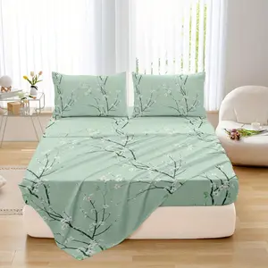 4-Piece Multicolor Floral Print Bedding Set with Bed Cap, bed  Sheet, and Pillowcases (1 Bed Cap + 1 bed  Sheet + 1/2 Pillowcases;Without Pillow Core), Soft and Comfortable, Deep Pocket 15" Inches, Christmas Gift for Bedroom or Dorm Room