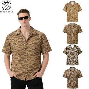 Men's Hunting Camouflage Hawaiian Shirt Button Up - Tropical Camo Lightweight Breathable Summer Vacation Top - Outdoor Fishing Hiking Performance Short Sleeve - Tactical Military Style Casual Beach Wear for Men