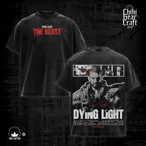 Dying Light The Beast Shirt Kyle Crane Good Night Good Luck Vintage Acid Washed Oversized T-Shirt Hoodie Tank Top Zombie Survival Graphic Tee Faded Black Grunge Streetwear Summer Outfits Merch Gift For Gamer, Gifts For Him