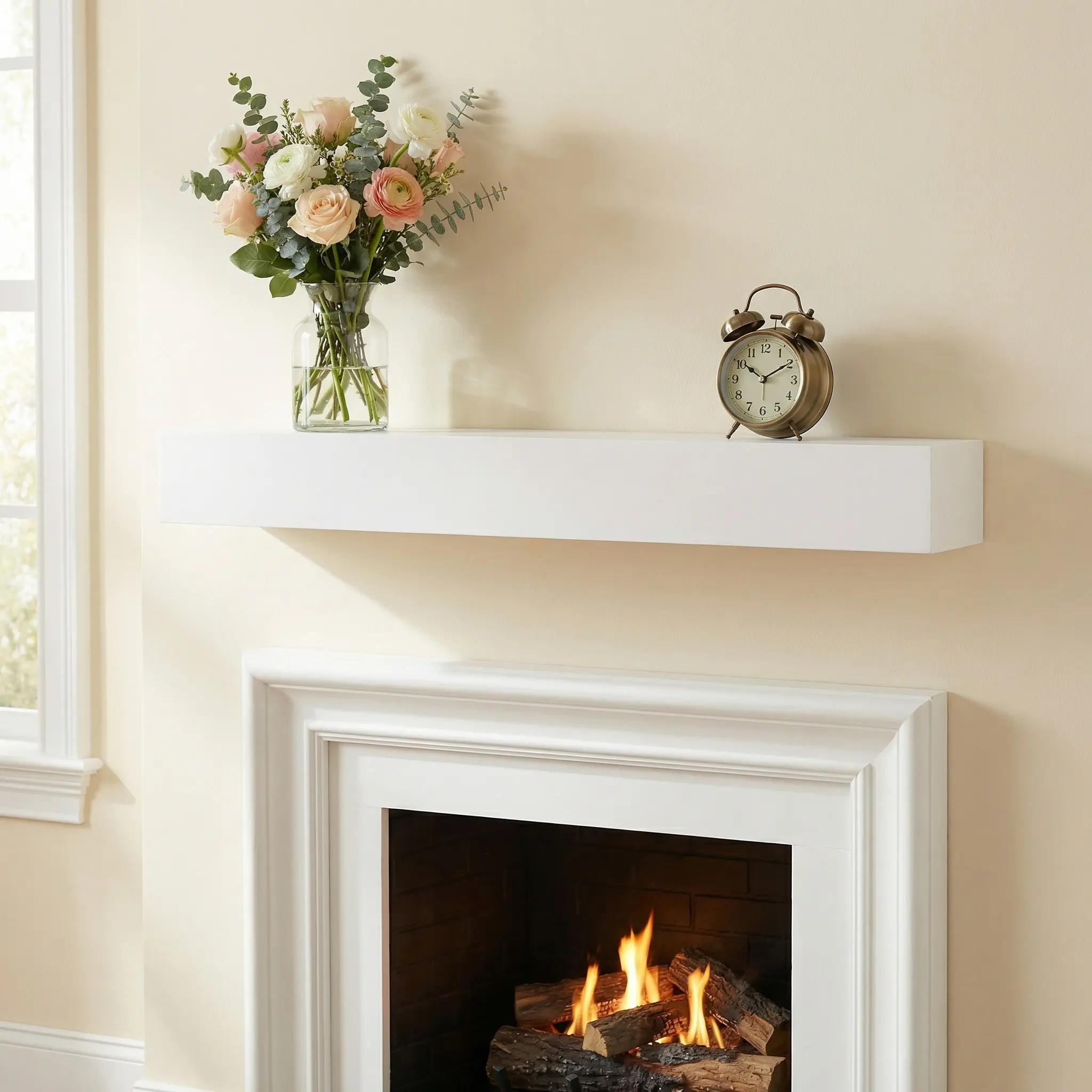 60 Inch Paulownia Wood Fireplace Mantel Shelf Solid Wood Floating Wall Mounted Shelf for Living Room Home Decor, Rustic Farmhouse Style, Easy Install, 60'' Long, Home Furniture and Household Product Search Terms for US Online Shopping