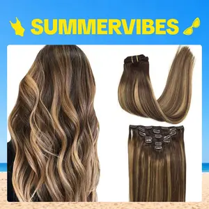 GOO GOO Hair Extensions Clip in Human Hair Natural Straight Remy Hair Easy To Style Soft Clip ins for Women#Summervibes