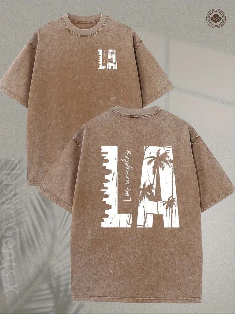 valentine shirts Men's Vintage Palm Tree Graphic T-Shirt - 230GSM Heavy Washed Cotton Short Sleeve Shirt, Double-Sided Retro California Beach Design for Streetwear, Outdoor & Travel, Loose Fit Casual Tee
