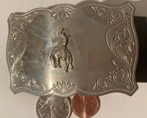 Vintage Metal Belt Buckle, Bronco Busting,  Nice Western Design, 3 1/2" x 2 1/4", Quality, Made in USA, Country and Western, Heavy Duty, Fashion, Belts, Shelf Display, Collectible Belt Buckle