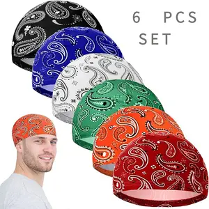 6pcs Sweat-Wicking Men's Cooling Skull Caps - Paisley Pattern, Breathable Beanie Helmet Liners For Cycling &Running, Multicolor