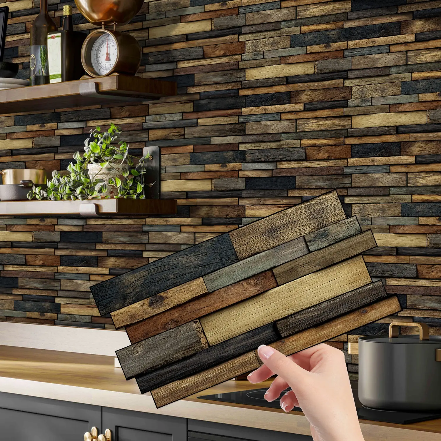 (12pcs/24pcs/48pcs) Faux Marble Wood Grain Design, Interlocking Decorative Home Decor Wall Sticker, Wall Decal, Marble Tile Stickers, Suitable for Kitchen Bathroom Bedroom Living Room Renovation, 12cm x 24.6cm #TOP PICKS