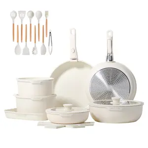 Jeetee 6/19/28pcs Pots and Pans Non Stick Traditional Granite Cookware Set,Detachable Handle,with Accessories,Stackable RV Cookware,Oven/Dishwasher/Fridge safe,Kitchen Multiple Sizes Stove Compatible pots pans set ,Space Saving,Home Cook Easy Cleaning