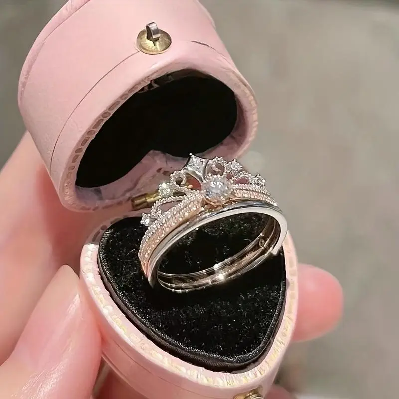 Women's Adjustable Sparkly Statement Crown Ring - Wedding Promise Ring, Boho Pink Costume Jewelry Perfect Gift for Your Loved Ones, Wedding Promise Rings, Crown Rings
