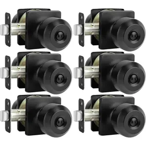 6 Pack Matte Black Privacy Interior Door Knobs, Classic Black Round Doorknob Hardware with Square Panel for Bedroom or Bathroom