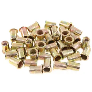 100Pcs M8 Rivet Nuts Metric Zinc Plated Rivet Nut Carbon Rivet Nut Flat Head Threaded Insert Kit Threaded Rivet Insert Nutsert Rivnuts Kit for Furniture