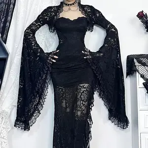 Halloween Women's Gothic Shrug with Lace Cardigan, Y2K Style, Long Sleeves, See-Through Mesh Blouse Cover Up for Costume Events & Daily Wear HA 179452   Womenswear Clothes women's summer outfits babydoll