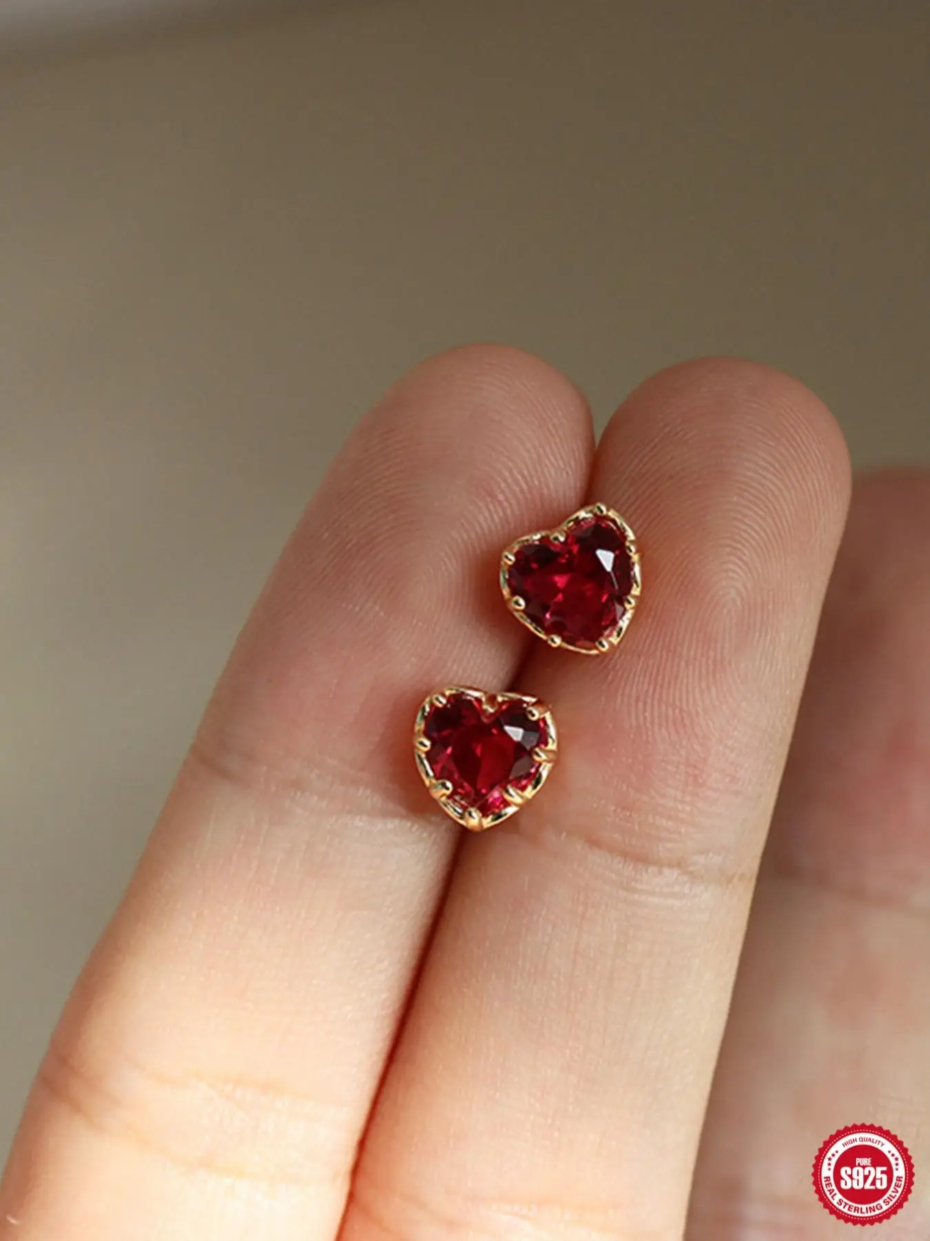 925 Sterling Silver Stud Earrings, with Heart Shaped Rhinestone Decor, Elegant Earrings, Fashionable Jewelry for Women & Girls, Trendy All-match & Exq