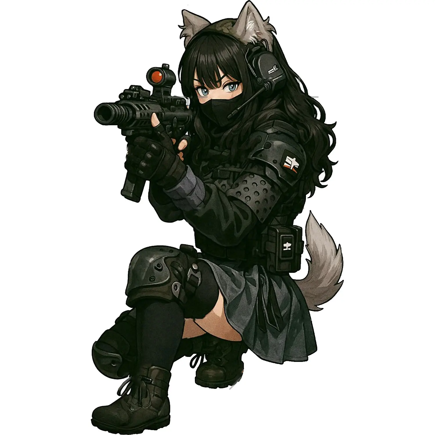 Tactical Wolf Girl Anime Sticker, Badass Operator Style, Perfect for Laptops, Gun Cases & Car Decals