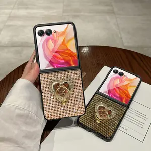 Motorola Razr 40 50 Ultra 60 Ultra Sequin Back Cover, Luxury Shiny Leather PC Love Bracket Phone Case, Stylish Protective Accessory