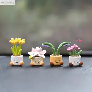 4pcs Cute Mini Potted Flower Car Accessories - Luxury Dashboard & Desktop Decor, Car Interior Ornaments, Decorative Car Trinkets, Perfect Car Gifts, Office & Home Car Accessories