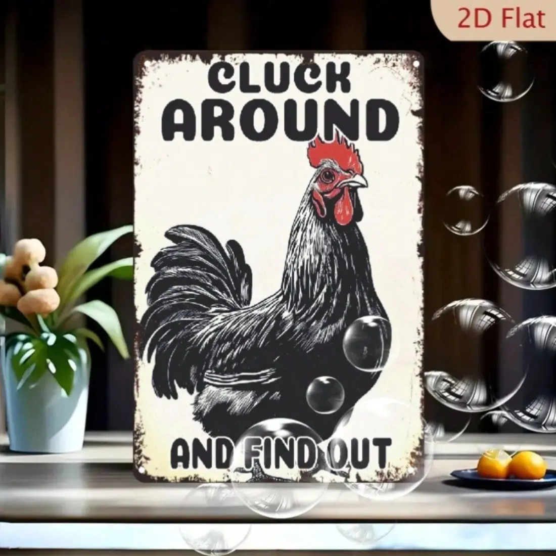 Funny Farmhouse Chicken Tin Metal Sign, Rustic Vintage Wall Decor for Home, Farmhouse Decoration, Decorative Plaque