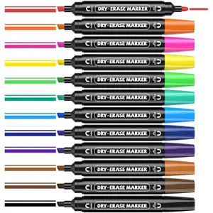 12 Colorful Dry Erase Markers: Dual Tip Dry & Wet Erase Marker With Thick Chisel&  Tip, Double Sided  Whiteboard Markers for Whiteboard,Glass Board,,Office,Classroom -Have