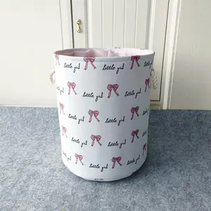 Bow Pattern Foldable Laundry Basket, 1 Count Large Capacity Clothes Toy Doll Books Storage Basket with Handle, Portable Dirty Clothes Basket for Home Bedroom