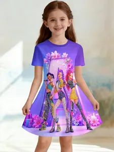 Girls' 3D Dress Base Kpop Girl Group City Note Full Print, Perfect for Parties, Festive Gifts, Birthday Presents