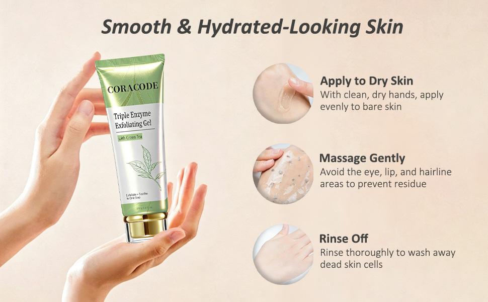 Coracode Triple Enzyme Peeling Gel - 100ml Enzymatic Exfoliating Gel, Hydrating Brightening Face Scrubs & Peels with Hyaluronic Acid, AHA, BHA, Nicotinamide, Tube for Oily Dull Skin, Gentle Anti-Wrinkle Acne Care for Adults