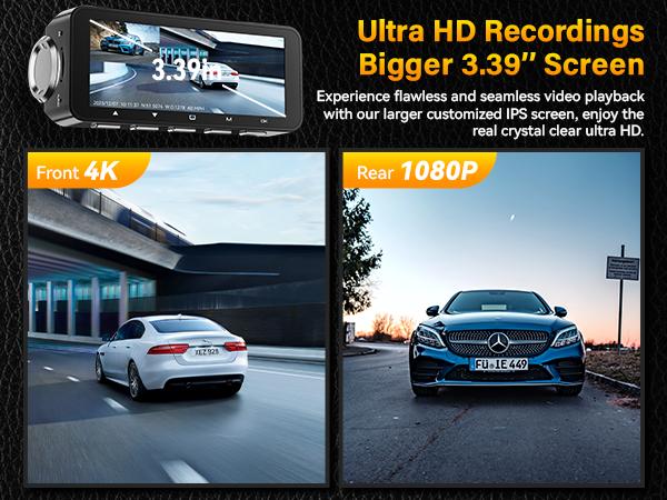 FOCUWAY D2 Duo Dash Cam Front and Rear | True 4K Front + 1080P Rear | Free 64GB Card | Touch Screen, Voice Control, GPS & WiFi, HDR Night Vision, 160° Wide Angle, 24H Parking Mode