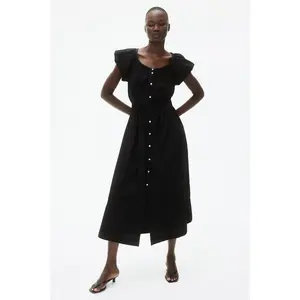 H&M Puff-sleeved poplin dress