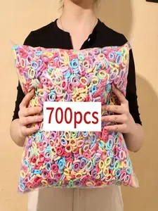 700 PCS Candy-colored Mini Hair Ties - Soft Bohemian Style Small Elastic Hair Ropes, Suitable for back-to-school supplies, birthday party gifts and daily hairstyles (soft rainbow, neon, multi-color) Soft Elastic Bands