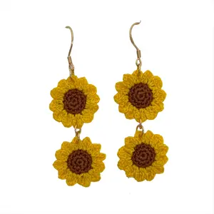 Higge Handmade Micro Crochet Sun Flower Drop Dangle Earrings Earrings S925 Sterling Silver Everyday Earrings Gift for Women