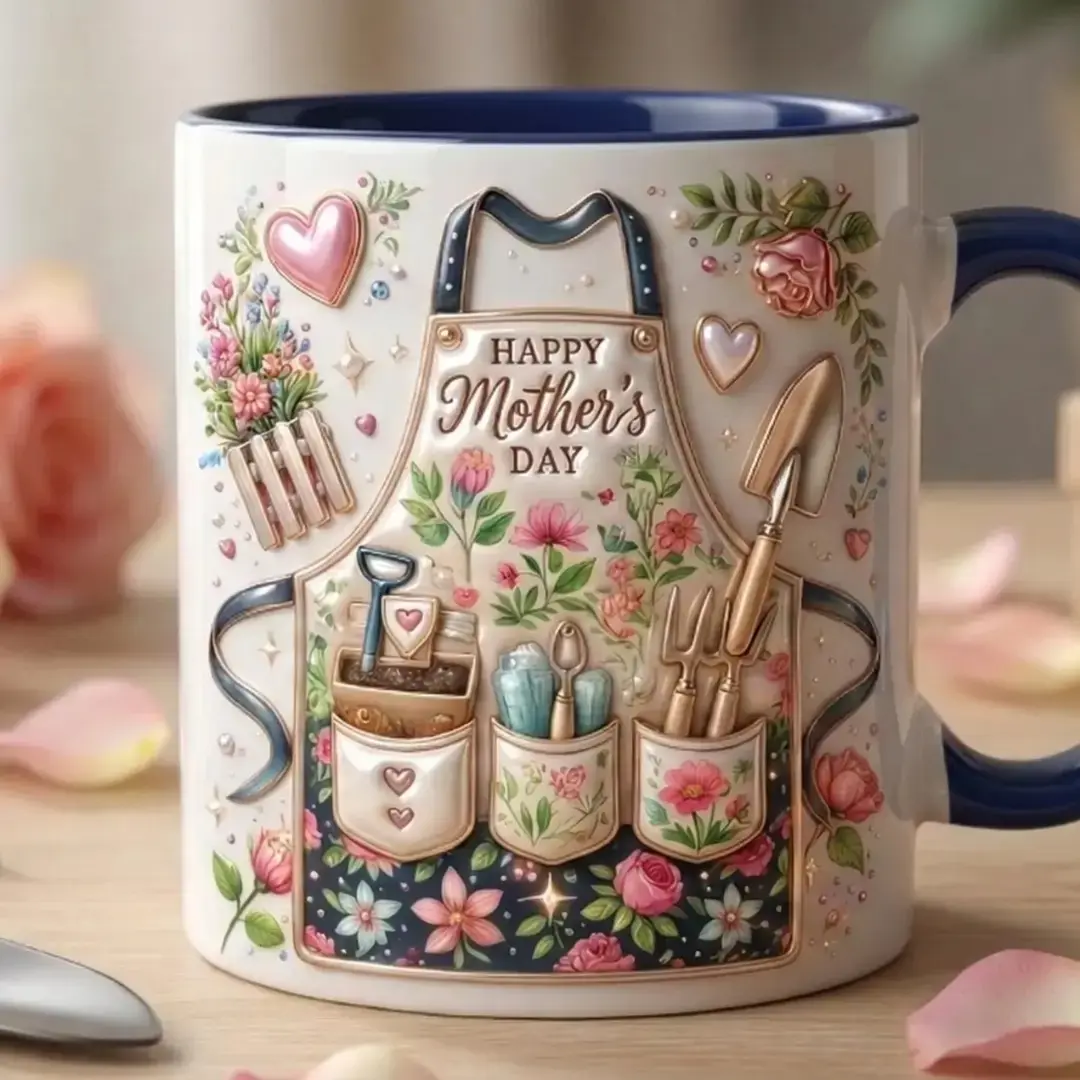 Mother's Day Faux 3D Effect Mug, Gardening Mom Gift, Garden Lover Coffee Mug, Floral Mom Cup, Cute Garden Apron Mug, Gift For Mom From Daughter, Gift For Mother's Day