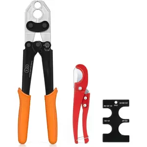 PEX Crimping Tool Kit for PEX-B Plumbing, Copper Crimp Tool for 1/2 inch and 3/4 inch PEX Pipe, Forged Steel PEX Crimper with Tubing Cutter, Go/No-Go Gauge, ASTM F1807 Compliant