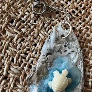 Turtle resin on REAL oyster shell keychain