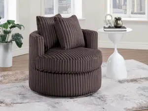 Poundex F1941 Chocolate fur like corduroy fabric swivel barrel back accent chair