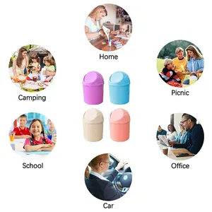 [ManyDFYu]Cute & Practical!2 Pcs Pink Beige Mini Wastebasket with Trash Bags for Office Bedroom Vanity