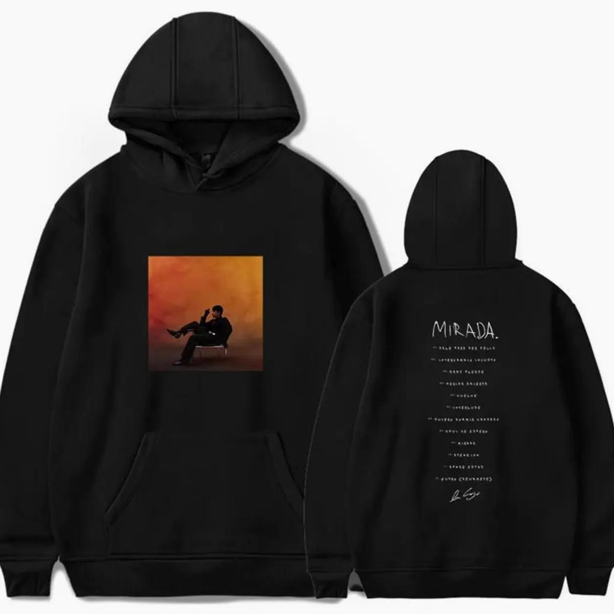 Mirada Graphic Hoodie, Black Fleece Pullover, Album Cover Front, Tour-Style Back Print