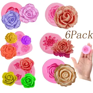 6-Pack Reusable Flexible 3D Flower Silicone Baking Molds, Kitchenware Bakeware for Cake Decoration, Chocolate Baking Projects
